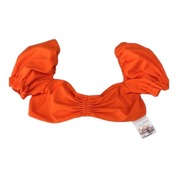 NEW Agua Bendita Romina Bikini Top Puff Sleeves Tie Back Orange - Picture 4 of 8